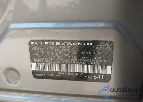 2018 Mitsubishi Outlander Es z USA, uszkodzony, nr VIN JA4AZ3A36JZ042040